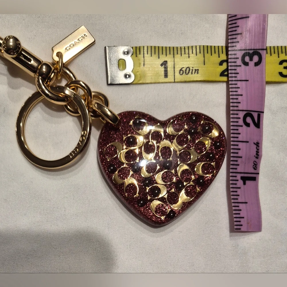 Coach Glitter Heart Keychain Bag Charm NWOT
